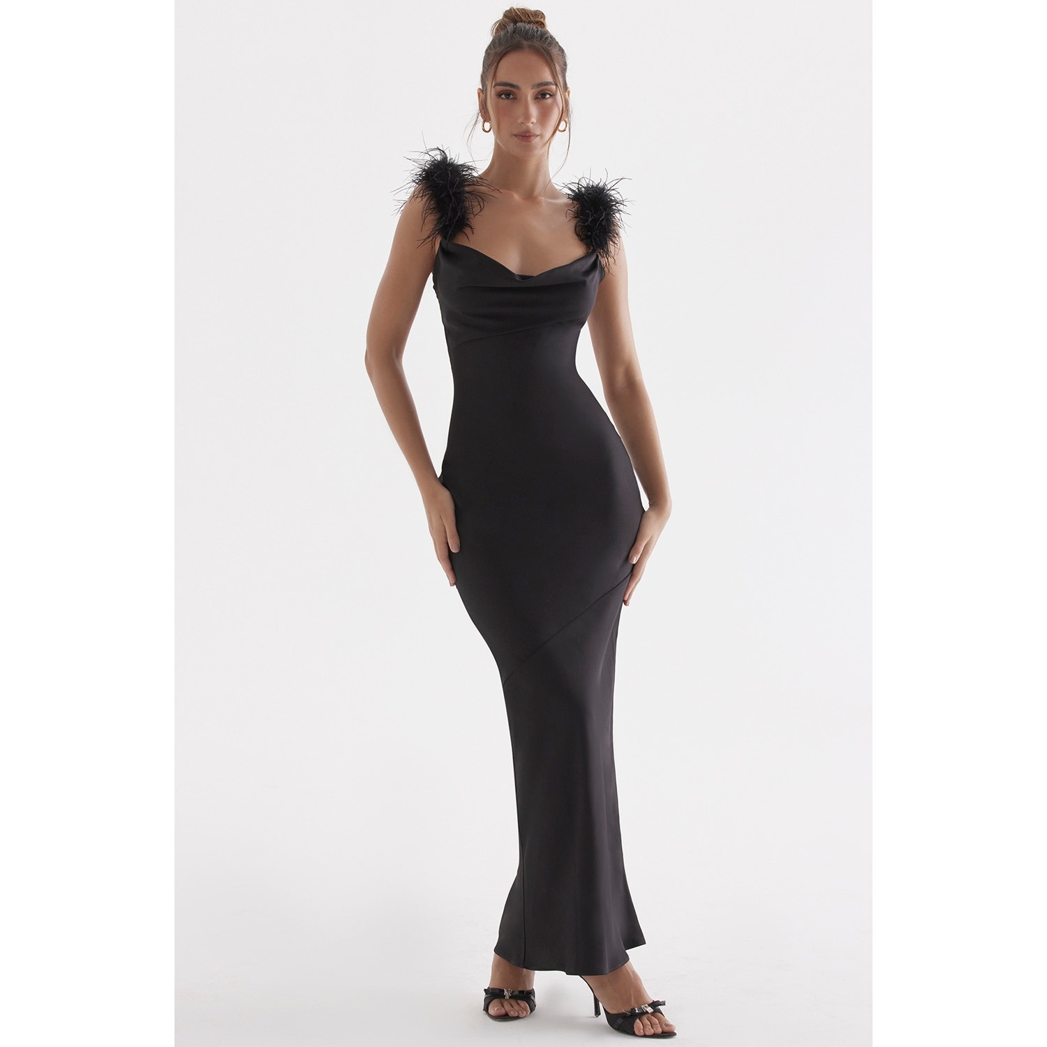House Of Cb Tabitha Black Satin Maxi Dress